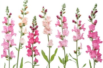 Naklejka premium A set of cheerful wild snapdragon flowers, isolated against a clear background