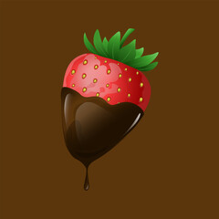 Strawberries in dark chocolate vector illustration