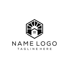 simple house and sunlight logo design vector