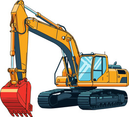 Vector art of yellow excavator machine for construction isolated on white background