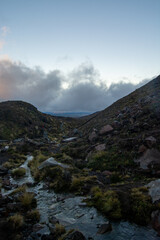 Scenic Mountain Valley with Stream at Twilight