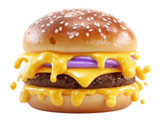 Delicious Hamburger with Melting Cheese on Transparent Background