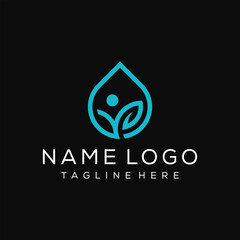 drop water and leaves logo design inspiration