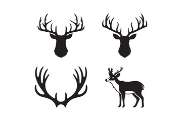 Four stylized black deer silhouettes on a white background