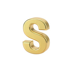 Obraz premium Golden letter s shiny metallic 3d alphabet character isolated on transparent background