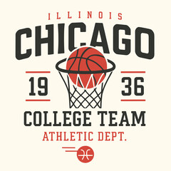 Chicago college team basketball retro sports emblem illustration