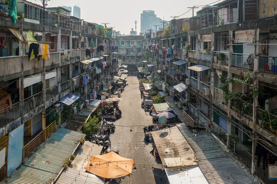 Narrow Alleyway Between Old Apartment Blocks in Ho Chi Minh City