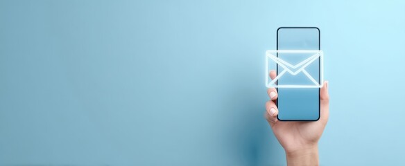 The smartphone displaying an email notification against a blue background.