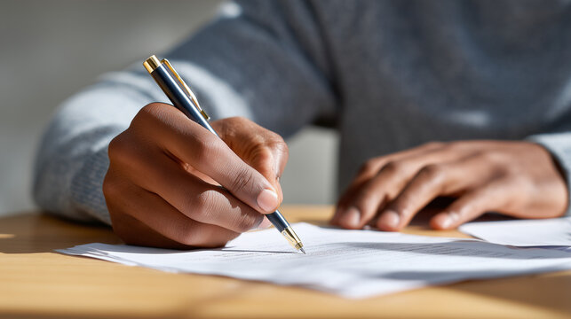 A person's hand meticulously writing on paper with a pen, showcasing attention to detail and focused productivity