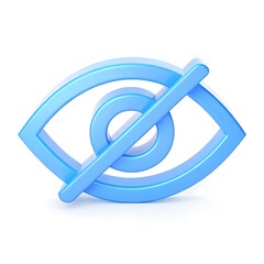 Blue 3d eye icon with a diagonal line indicating no visibility