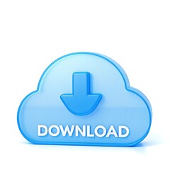 Obraz premium Blue cloud icon with download arrow and text