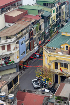  Aerial View of Colorful Street in Hanoi&rsquo;s Old Quarter