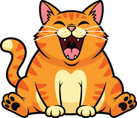 Cartoon Orange Cat, Sitting Pose, Laughing Expression, Cream Belly, Striped Fur, Cute Animal, Vector PNG, Playful Pet Character