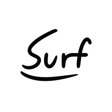 Handwritten 'Surf' typography on a wave.
