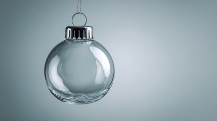 Clear Glass Christmas Ornament Hanging with Silver Top Ready for Customization and Seasonal Decor
