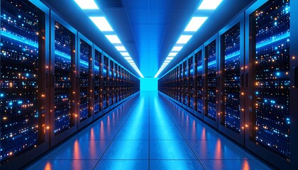 Fototapeta premium Data center server room corridor