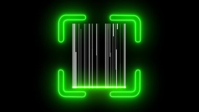 Scanning concept. Neon scanning the QR code icon animation, sweeping light across a barcode.
