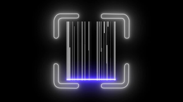 Scanning concept. Neon scanning the QR code icon animation, sweeping light across a barcode.