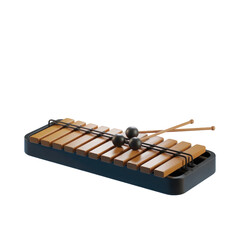 3d rendered illustration of a xylophone with mallets and musical notes isolated on transparent background