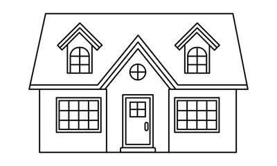 Simple Line Drawing of a Classic American Home on white background.