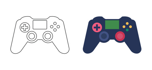 Vector Illustration of a Game Controller icon in Outline and Color isolated on white background. Outline icon in editable vector stock