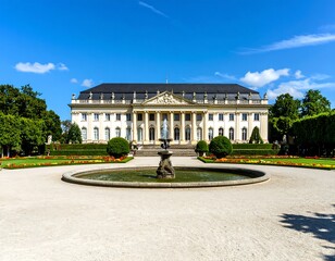 Obraz premium Grand palace, manicured gardens, sunny day