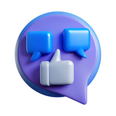 3d social media icons chat bubble like symbol isolated on transparent background
