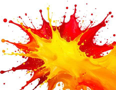 Red yellow paint splash isolated on transparent background