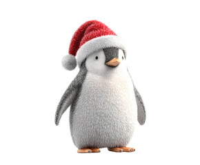 Fototapeta premium A charming penguin in a Santa hat, ready for Christmas festivities.
