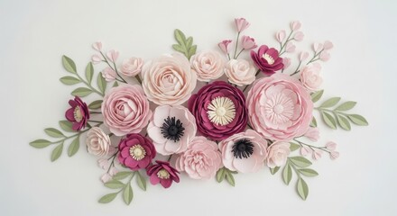 Fototapeta premium Assortment of pink and burgundy paper flowers floral arrangement