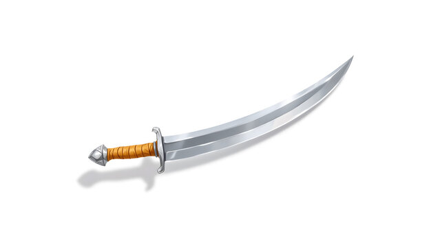 Elegant Curved Sword with Leather Handle on White Background