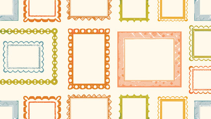 Colorful Decorative Square Frame Pattern Seamless Background with Hand Drawn Borders in Vintage Style, Artistic Illustration for Scrapbooking, Invitations, Wall Art, Stationery, and Digital Design Pro
