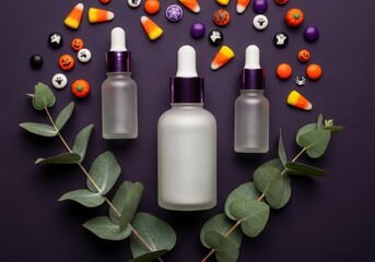 Deep purple surface with frosted skincare dropper