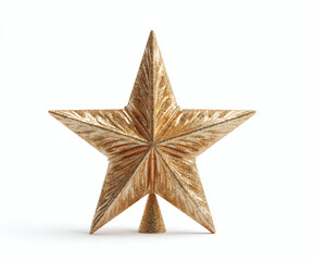 Fototapeta premium A beautiful golden star ornament for the top of a Christmas tree, isolated on white.