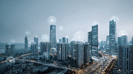 Modern Cityscape with Futuristic Network Connections: A Vision of Urban Connectivity and Innovation