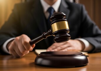 Judge holding a gavel in court