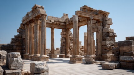 Obraz premium Ancient ruins of a weathered temple structure.