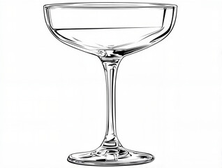 Clear glass coupe with elegant design on white background  