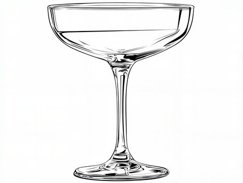Clear glass coupe with elegant design on white background  