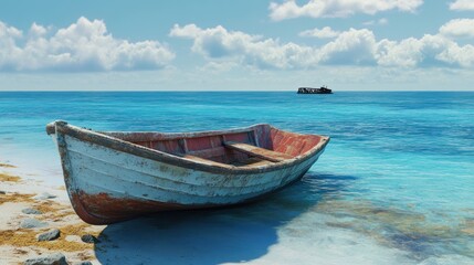 Naklejka premium Old Boat on Tropical Beach Seascape