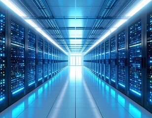 Server room interior, illuminated