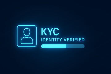 KYC identity verification digital concept, glowing blue progress bar with user icon, know your customer authentication, secure financial compliance system, online fintech user verification interface U