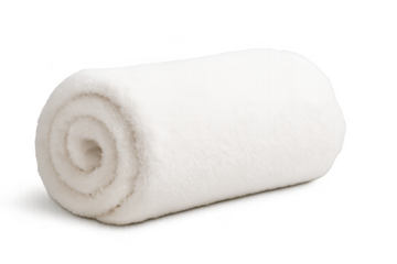 Rolled white fluffy soft towel on transparent background