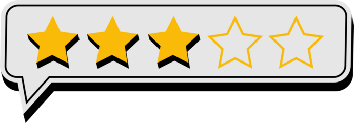 3D Three Star Rating Icon Isolated on Transparent Background