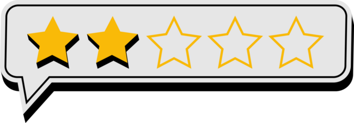 3D Two Star Rating Icon Isolated on Transparent Background