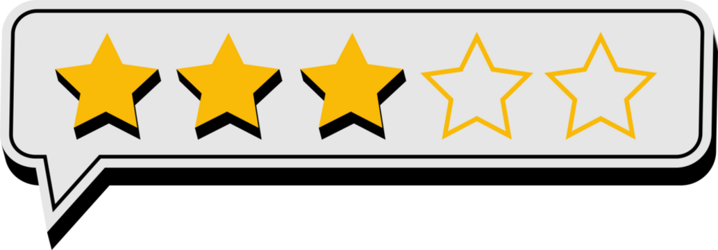 3D Three Star Rating Icon Isolated on Transparent Background