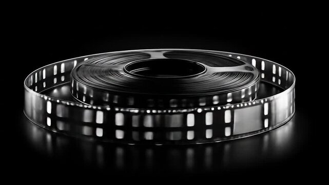 Film Reel: Cinematic History Unspools in a Dark, Reflective Studio