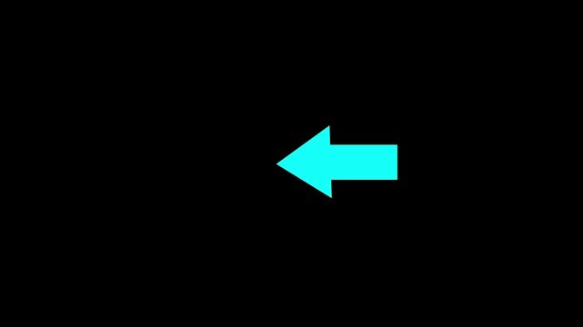 Cyan  color arrow left direction animated  .Animation of sweep arrow icon.  Arrow sign symbol looping animation direction concept animated. Left arrow concept on black background.