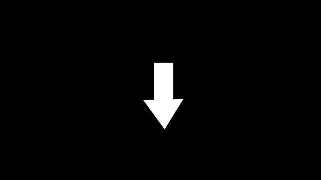 White color arrow down direction animated  .Animation of sweep arrow icon.  Arrow sign symbol looping animation direction concept animated. Down arrow concept on black background.