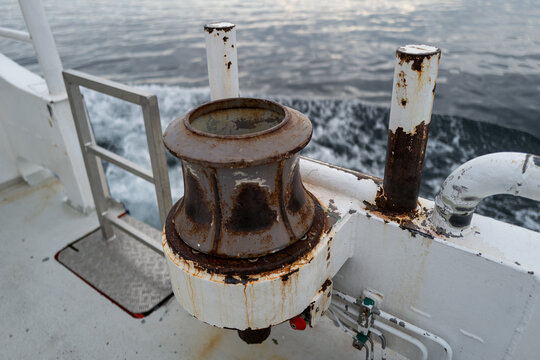 rusty winch on fishing boat